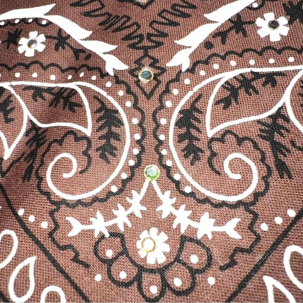 Vintage Lot of 2 Brown and Purple Bandanas/Scarfs Embellished w/Rhinestone